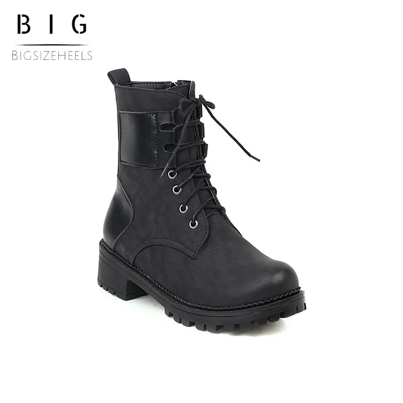Bigsizeheels Colorblock retro fashion Martin boots - Black