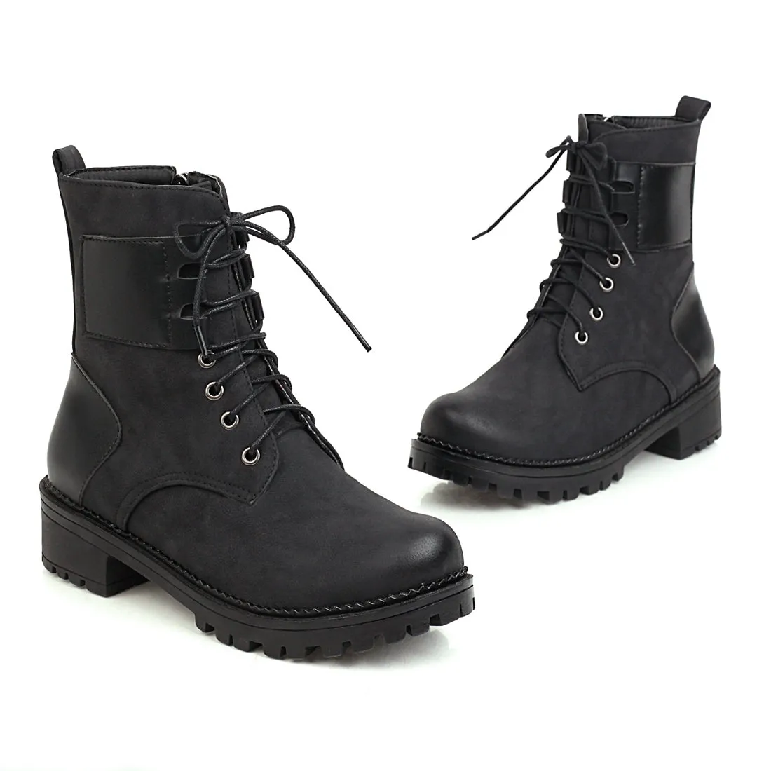 Bigsizeheels Colorblock retro fashion Martin boots - Black