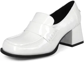 Black Loafers Trendy Square Toe Casual Slip-on Block Heel Comfortable Dress Office Shoes
