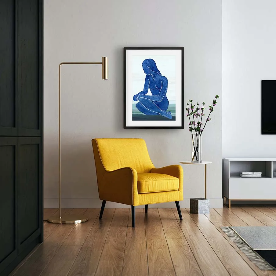 Blue Nude Figure Framed Art