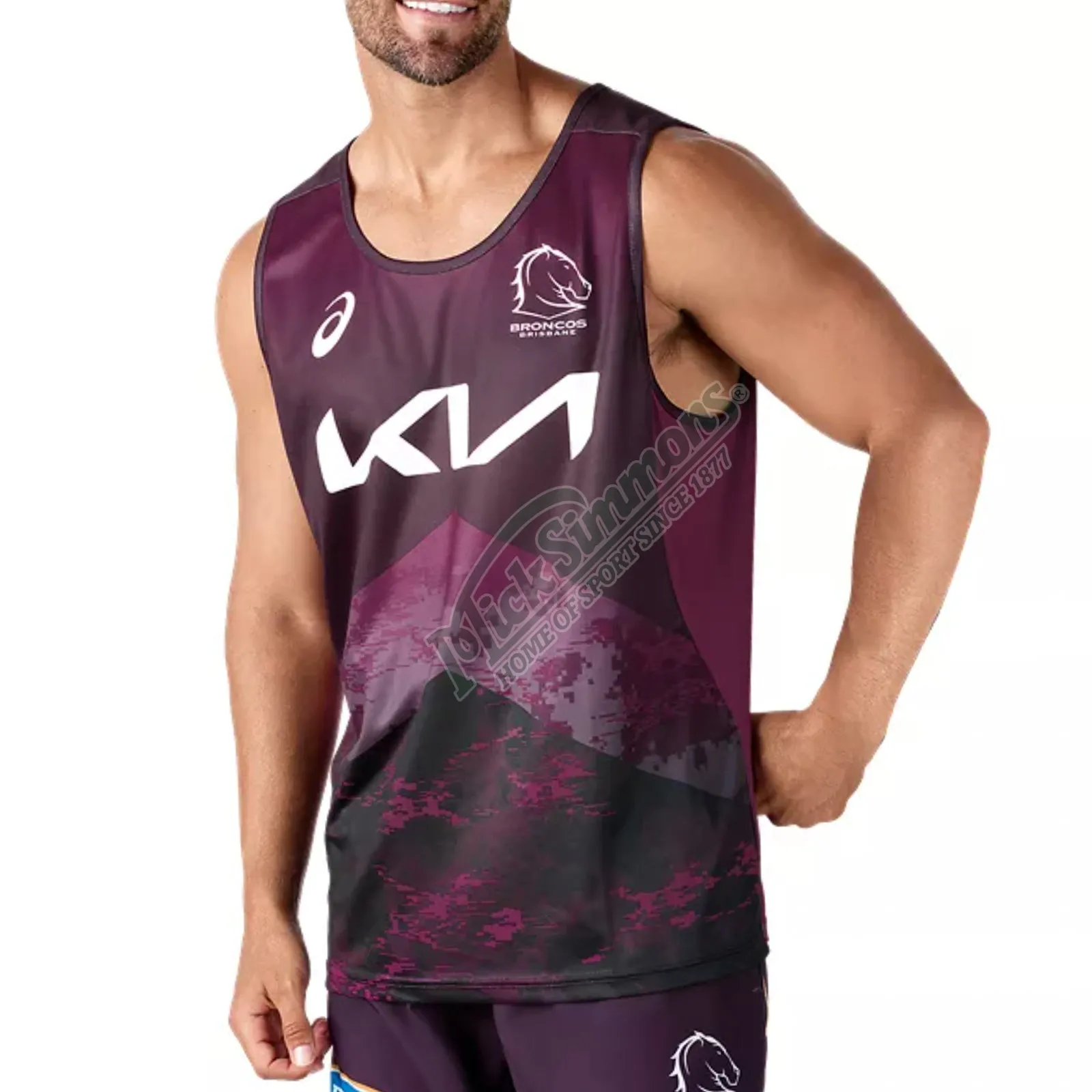 Brisbane Broncos 2024 Men's Training Singlet NRL Rugby League by Asics