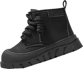 Chunky Sole Leather Booties For Childrens Boys Girls Kids Fashion Lace-Up Shoes aterproof Flat Non Slip Breathable Shoes