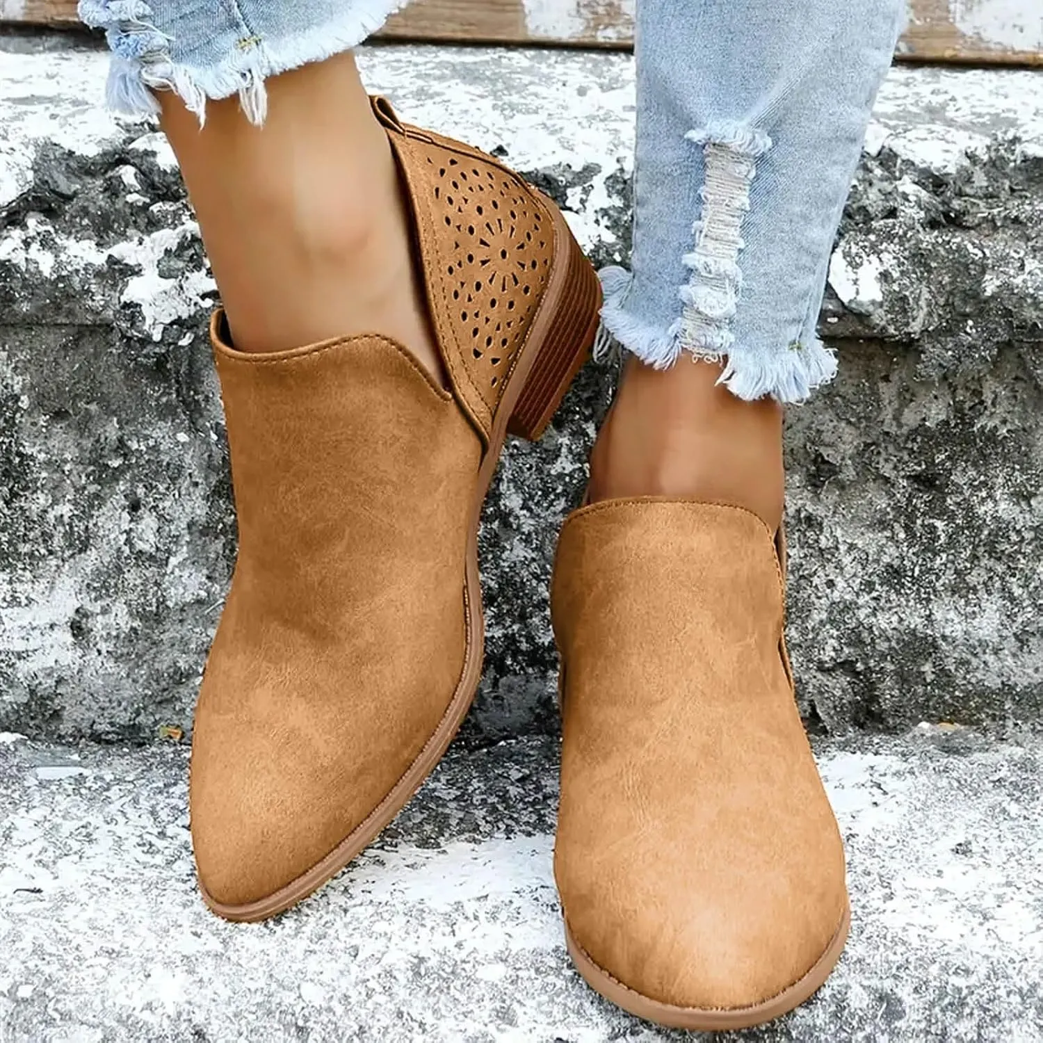 Cowboy Boots for Women Western Classic Slip On Heel Shoes Ankle Boots for Women Fashion Comfortable Short Womens Boots