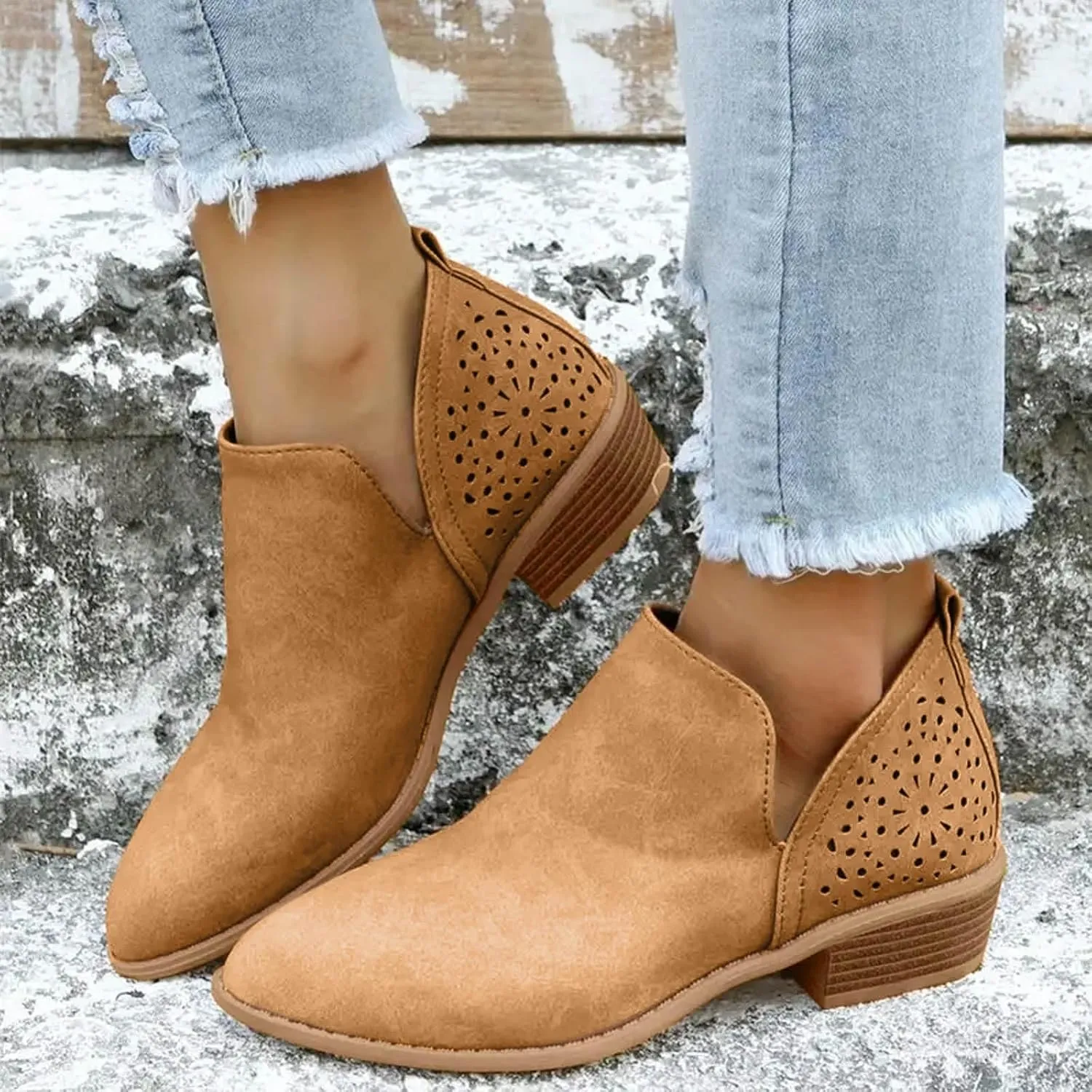 Cowboy Boots for Women Western Classic Slip On Heel Shoes Ankle Boots for Women Fashion Comfortable Short Womens Boots