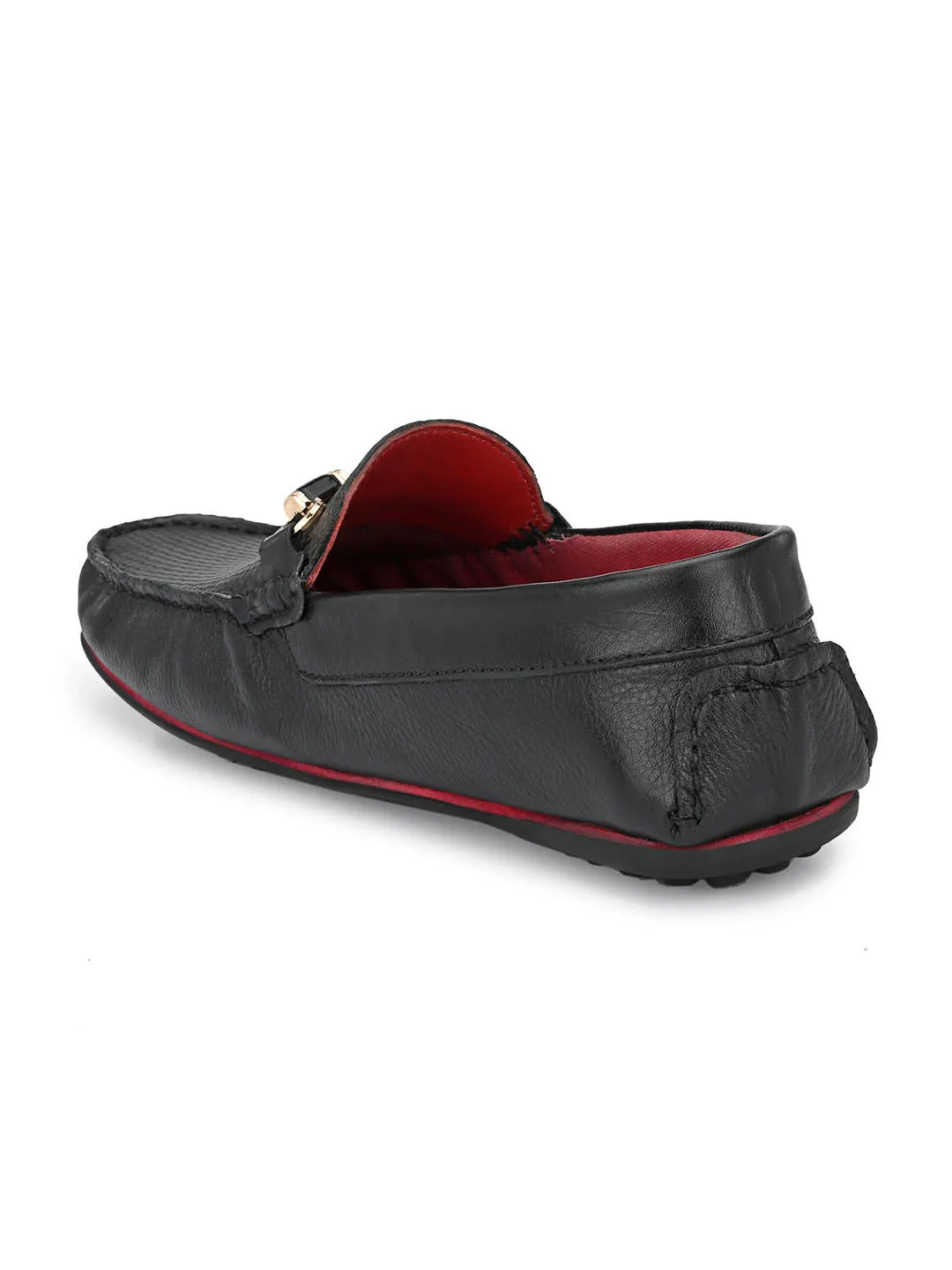 Hitz Men's Black Leather Slip-On Loafers Shoes