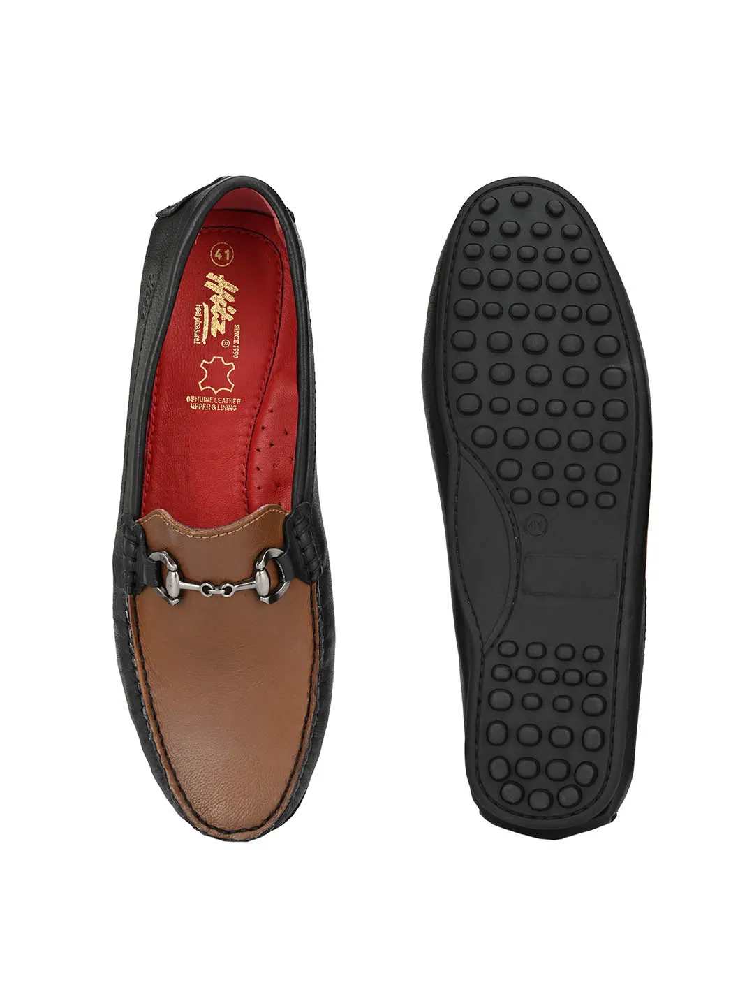 Hitz Men's Black Leather Slip-On Loafers Shoes