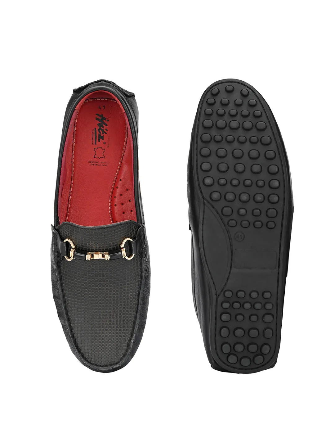 Hitz Men's Black Leather Slip-On Loafers Shoes