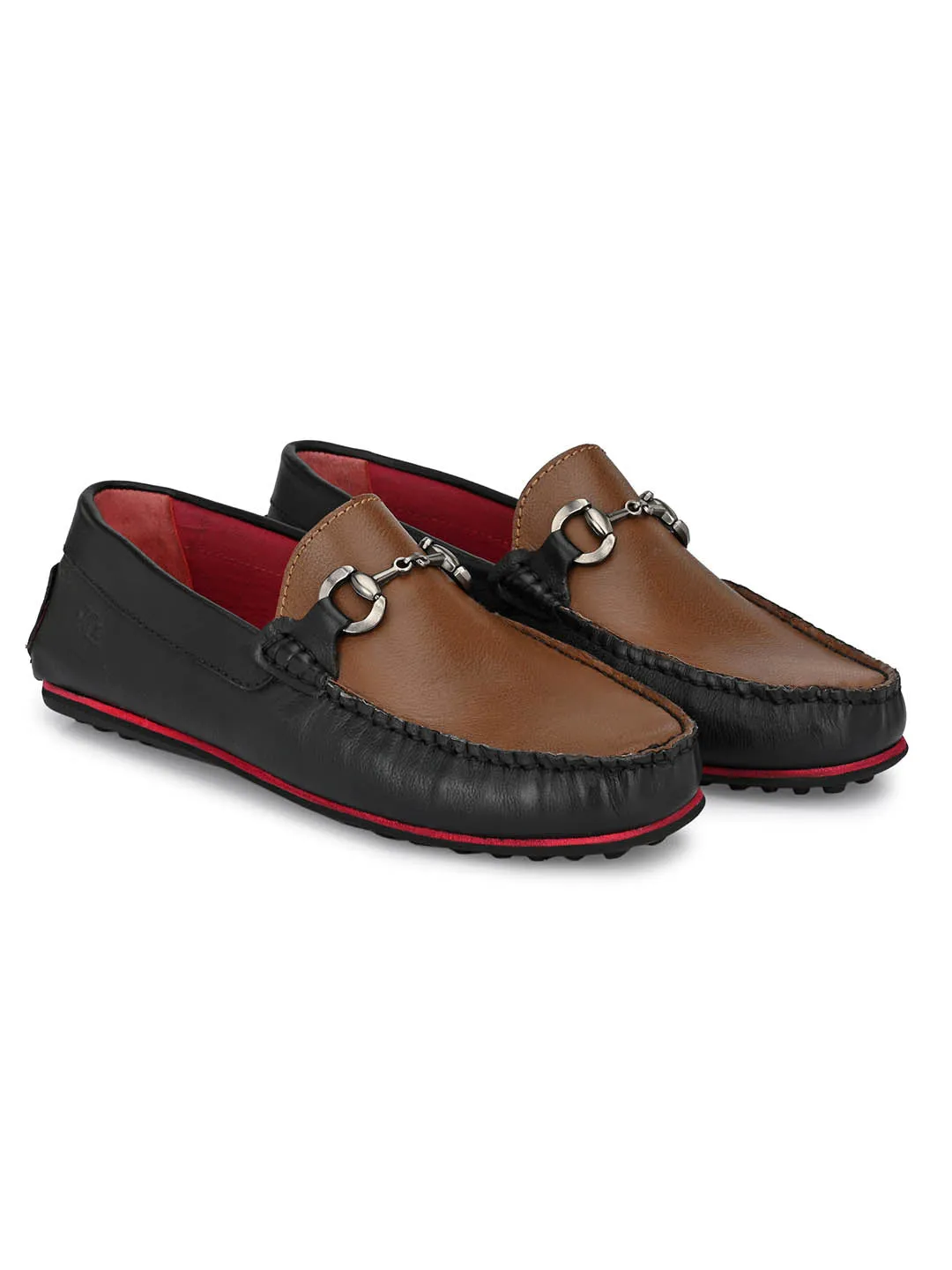 Hitz Men's Black Leather Slip-On Loafers Shoes