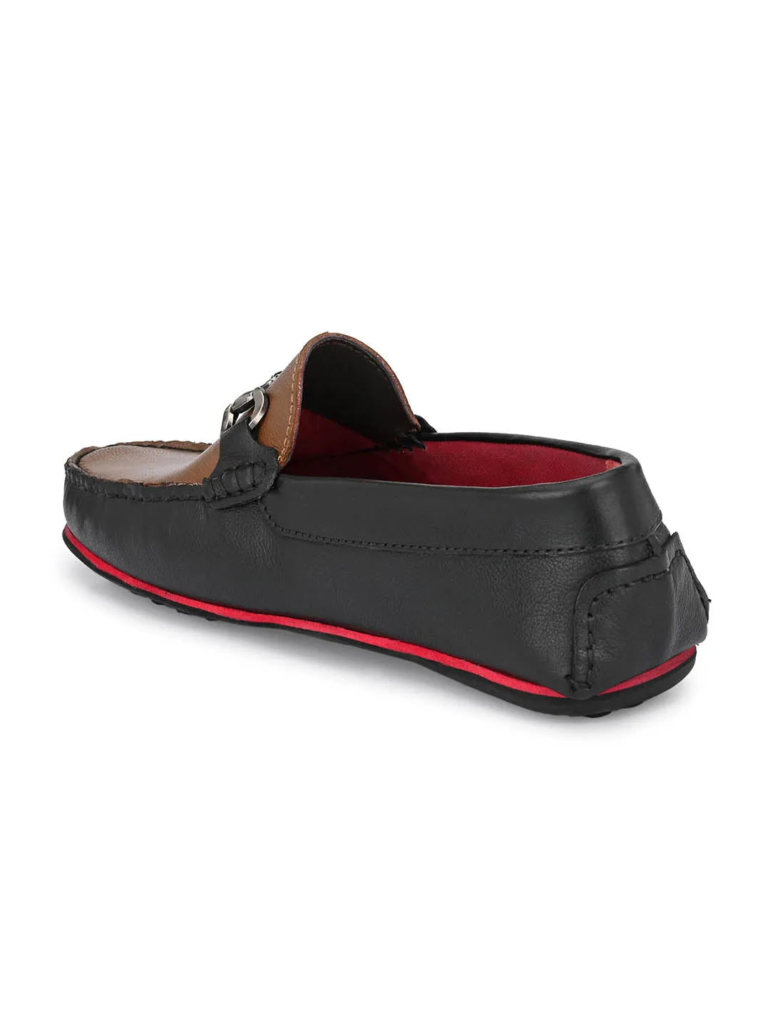 Hitz Men's Black Leather Slip-On Loafers Shoes
