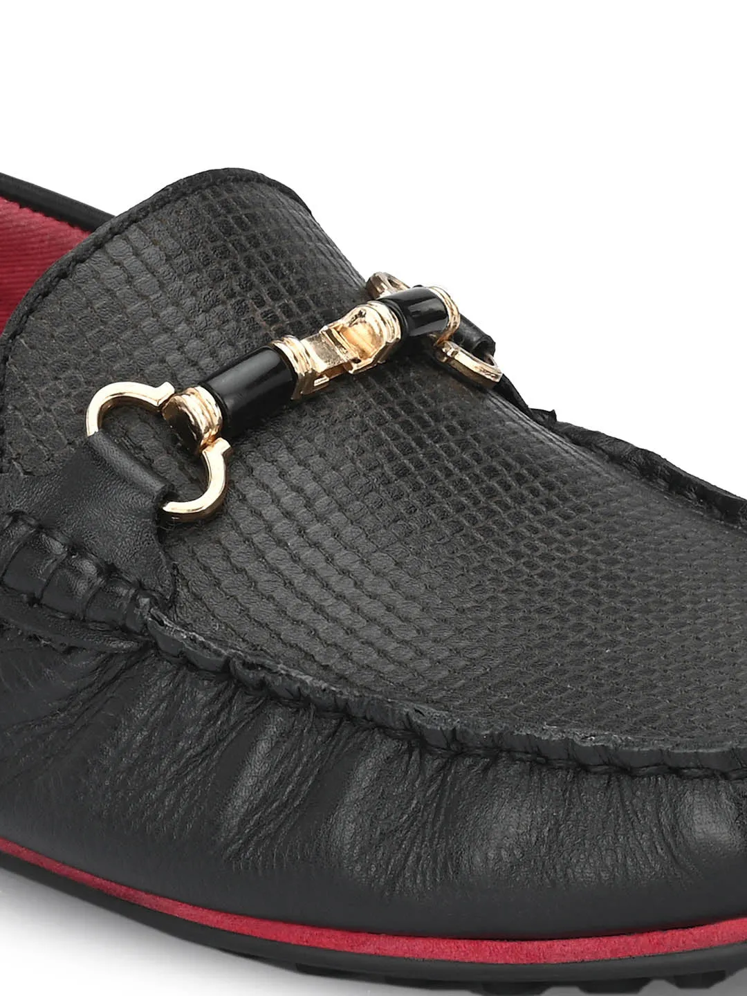 Hitz Men's Black Leather Slip-On Loafers Shoes