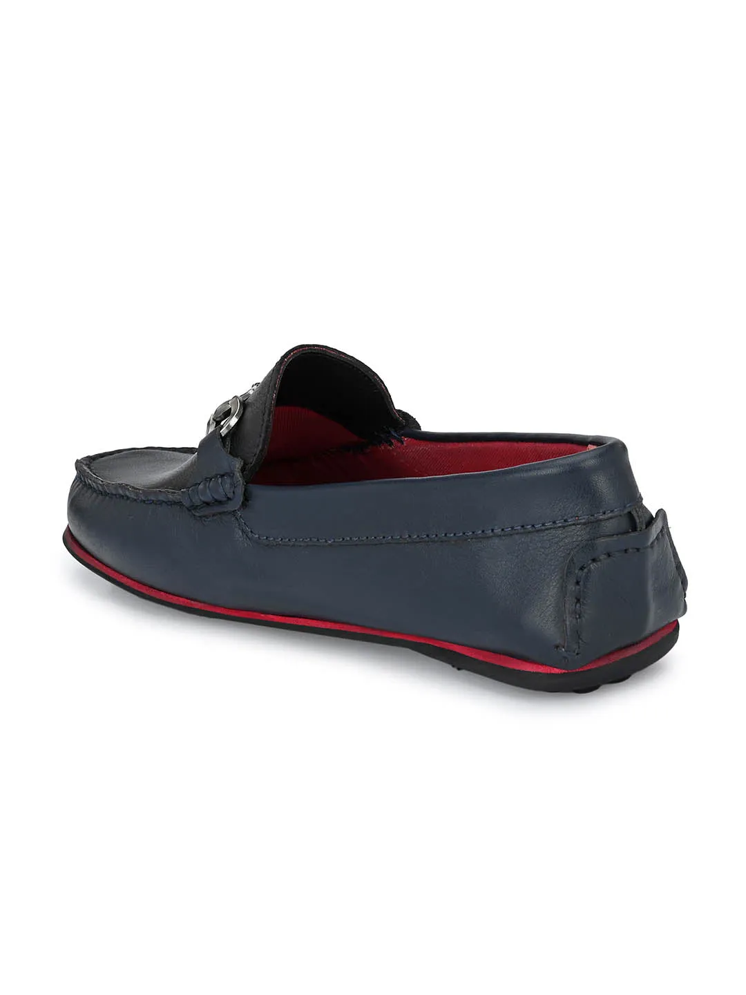 Hitz Men's Blue Leather Slip-On Loafers Shoes