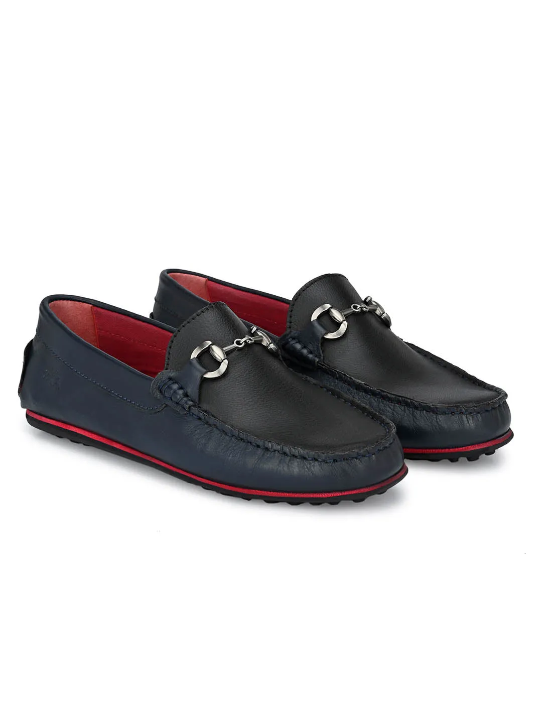 Hitz Men's Blue Leather Slip-On Loafers Shoes