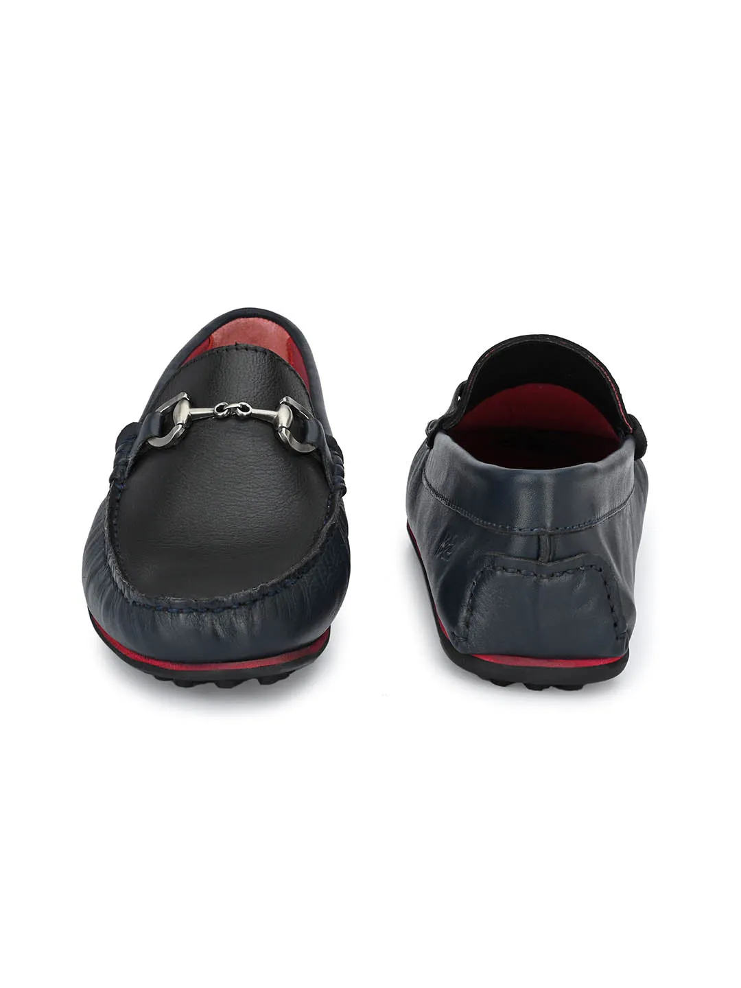 Hitz Men's Blue Leather Slip-On Loafers Shoes