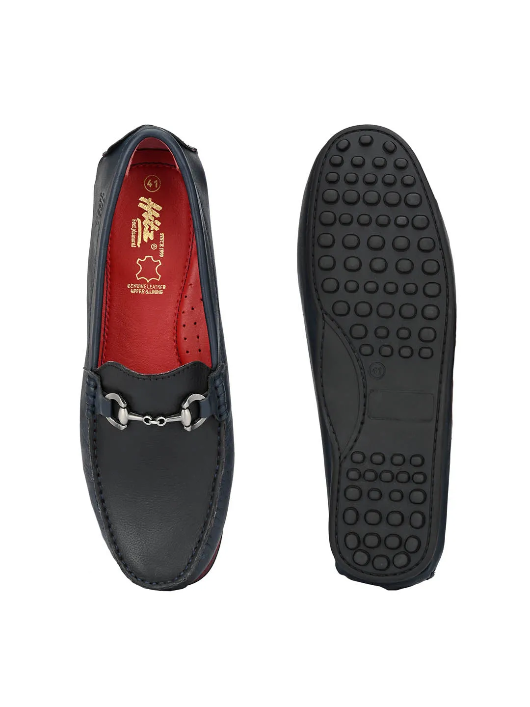 Hitz Men's Blue Leather Slip-On Loafers Shoes