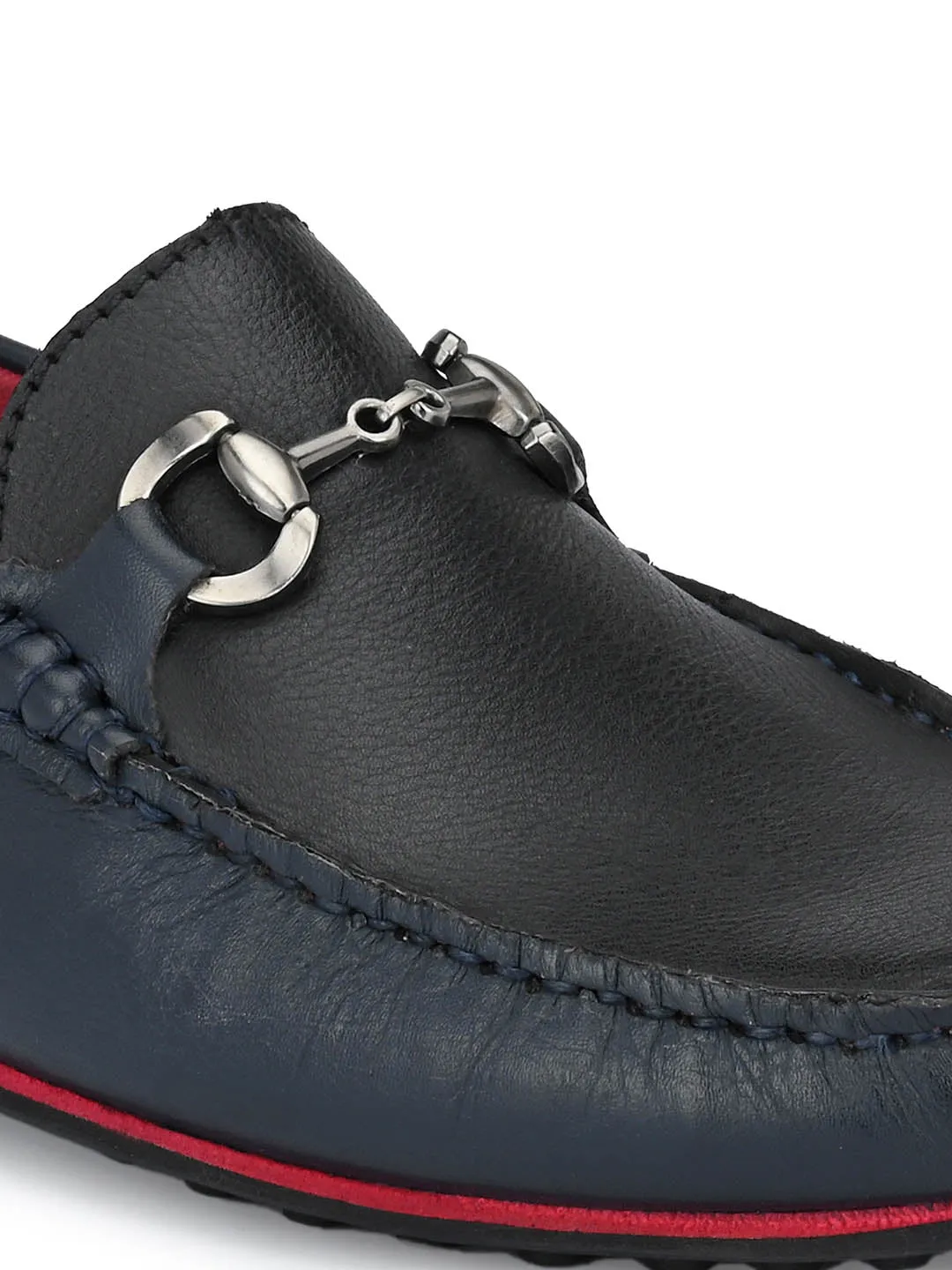 Hitz Men's Blue Leather Slip-On Loafers Shoes