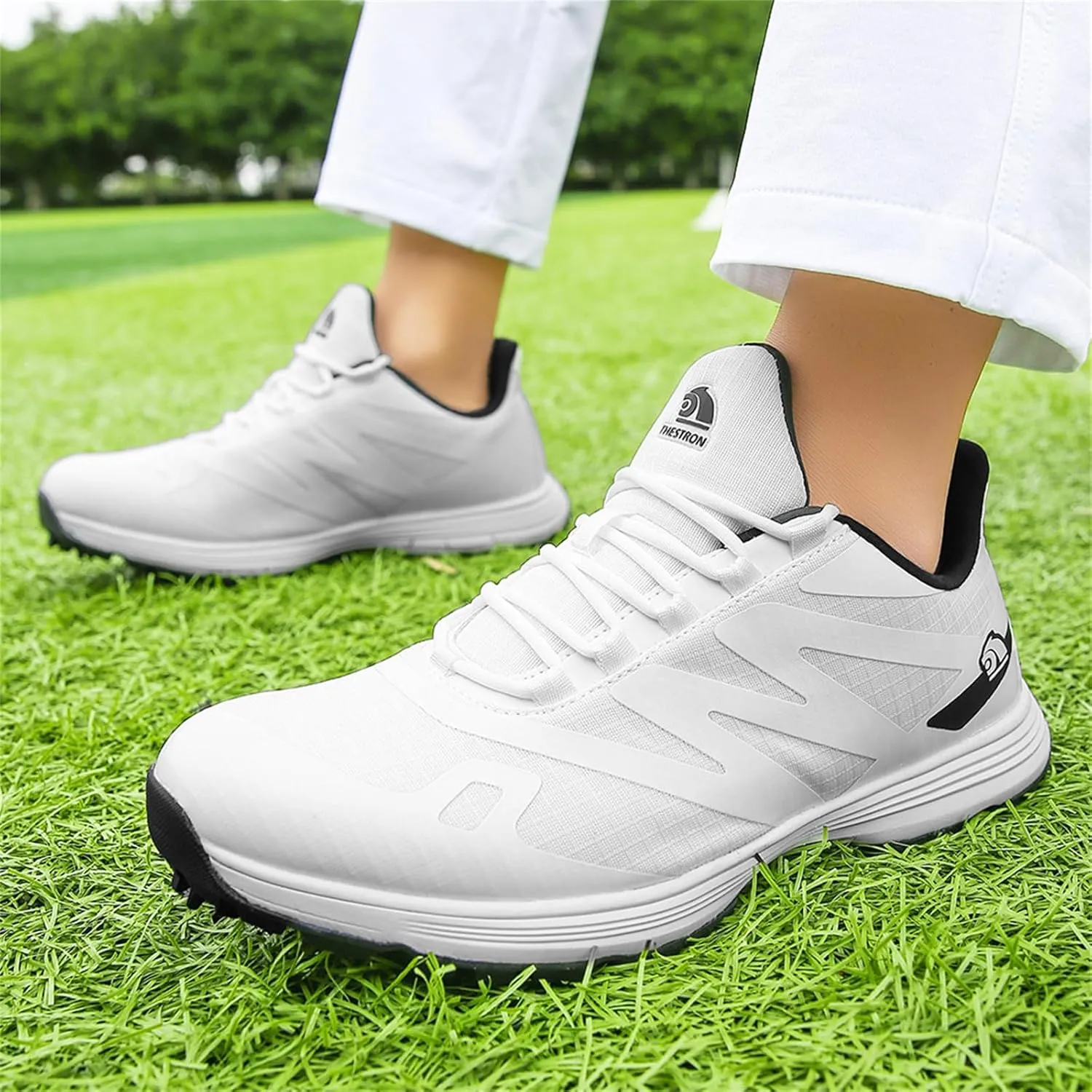 JiuQing Spikes Golf Shoes Men Professional Golfing Trainers Breathable Lightweight Outdoor Anti Slip Footwear