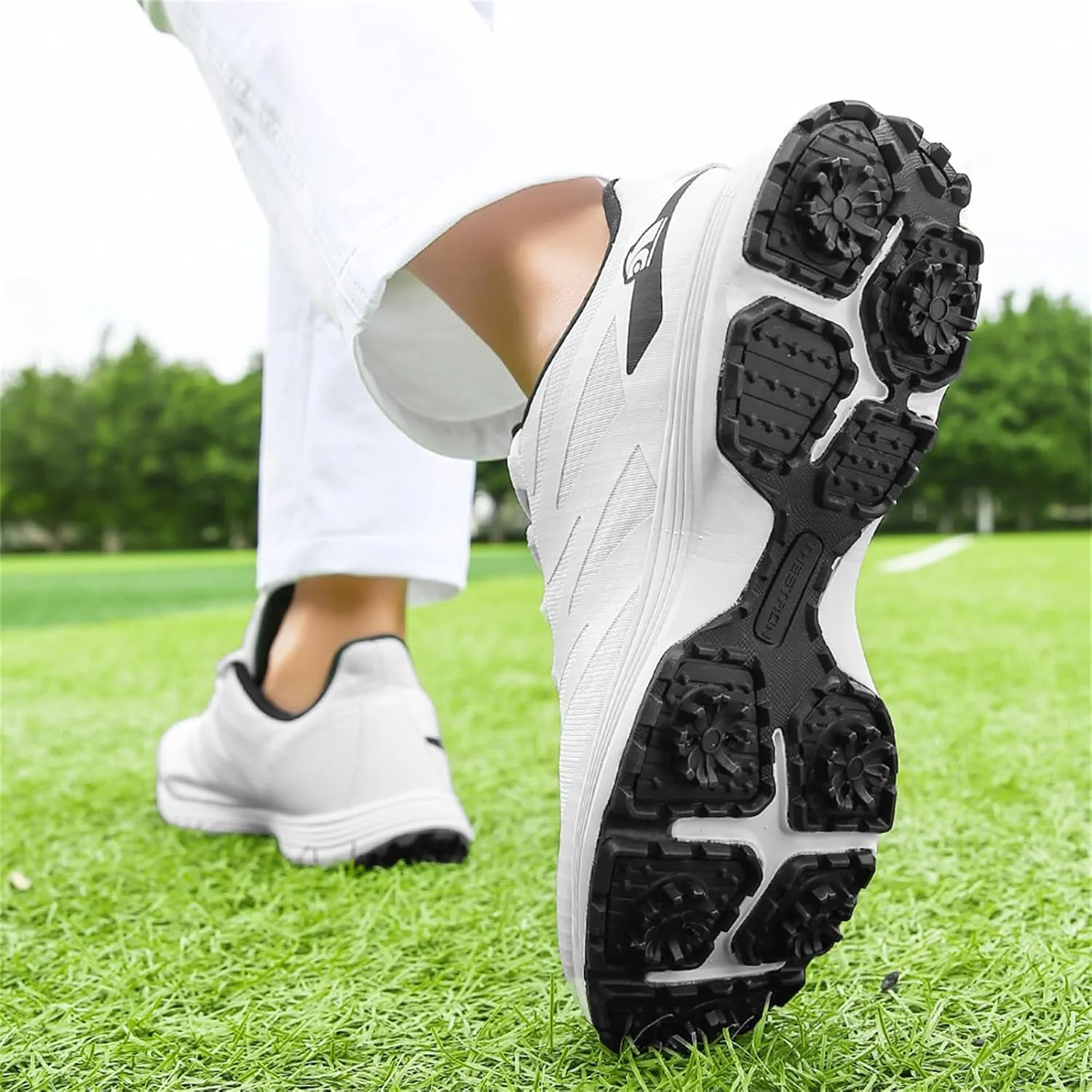 JiuQing Spikes Golf Shoes Men Professional Golfing Trainers Breathable Lightweight Outdoor Anti Slip Footwear