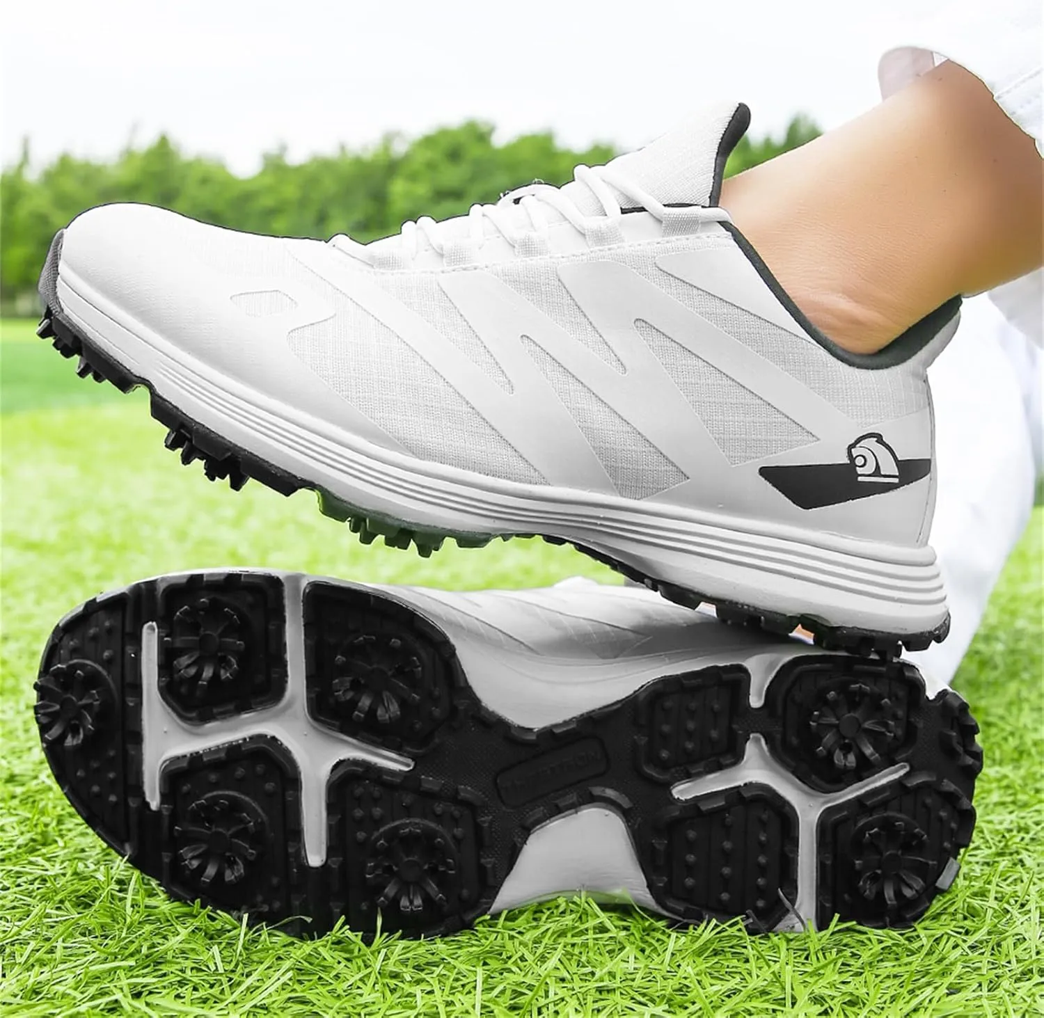 JiuQing Spikes Golf Shoes Men Professional Golfing Trainers Breathable Lightweight Outdoor Anti Slip Footwear