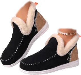 Lausiuoe Boots For Women Ankle Booties Warm Snow Boots Winter Shoes Fur Lining Short Booties Casual Fashion Loafers Shoes