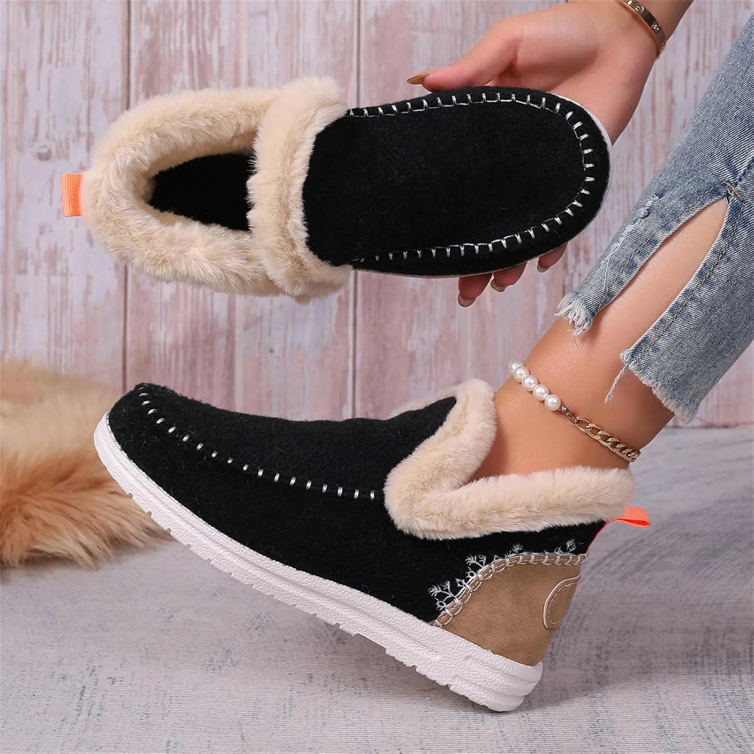 Lausiuoe Boots For Women Ankle Booties Warm Snow Boots Winter Shoes Fur Lining Short Booties Casual Fashion Loafers Shoes