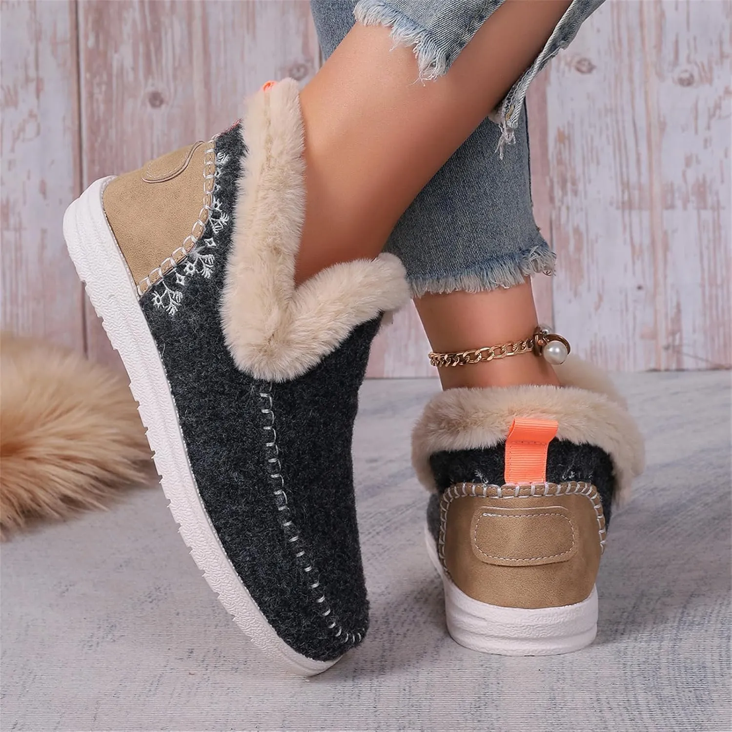 Lausiuoe Boots For Women Ankle Booties Warm Snow Boots Winter Shoes Fur Lining Short Booties Casual Fashion Loafers Shoes