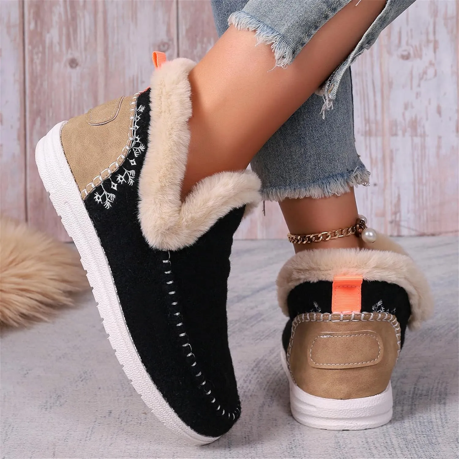 Lausiuoe Boots For Women Ankle Booties Warm Snow Boots Winter Shoes Fur Lining Short Booties Casual Fashion Loafers Shoes