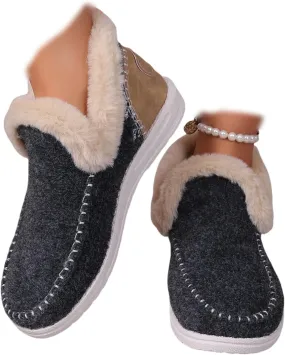 Lausiuoe Boots For Women Ankle Booties Warm Snow Boots Winter Shoes Fur Lining Short Booties Casual Fashion Loafers Shoes