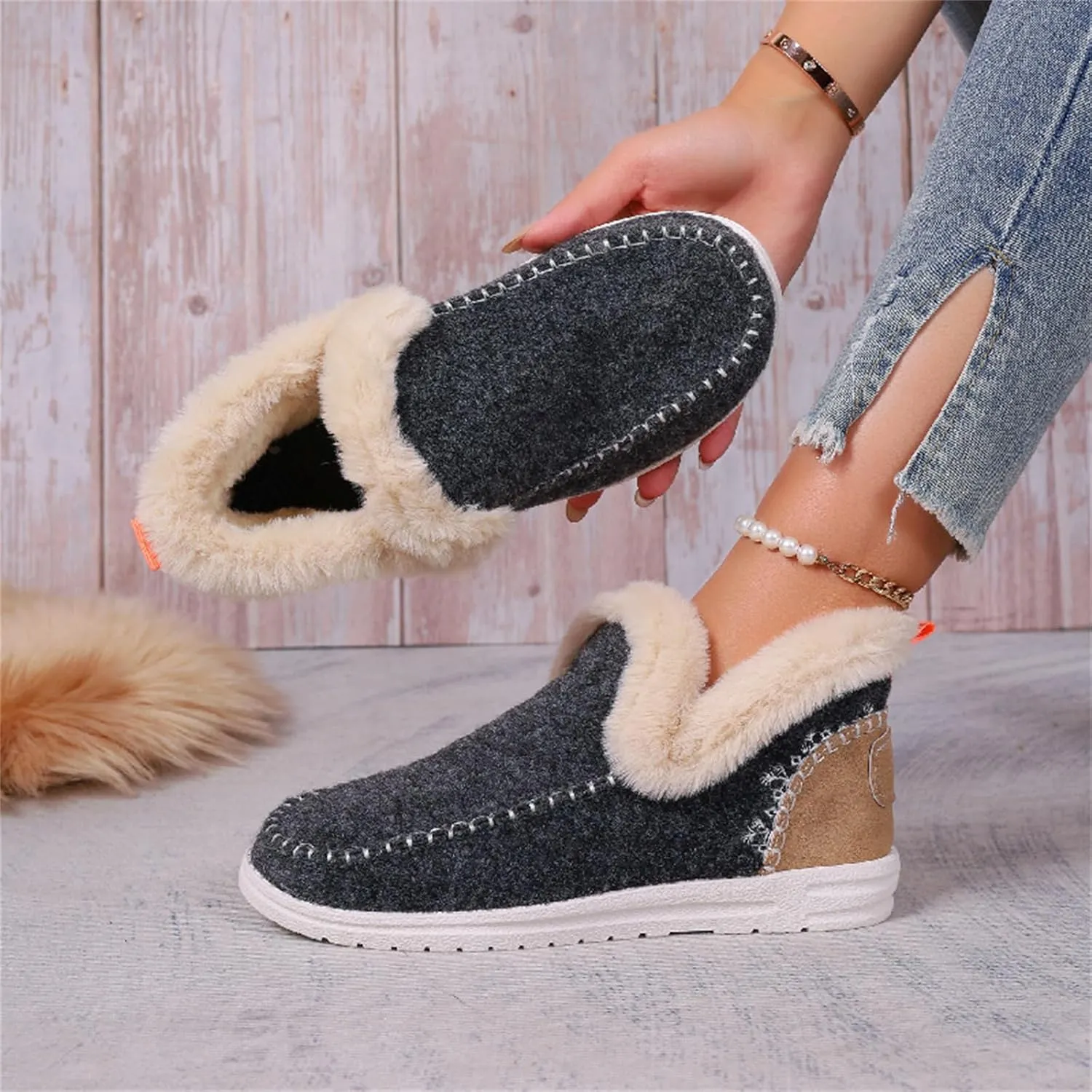 Lausiuoe Boots For Women Ankle Booties Warm Snow Boots Winter Shoes Fur Lining Short Booties Casual Fashion Loafers Shoes