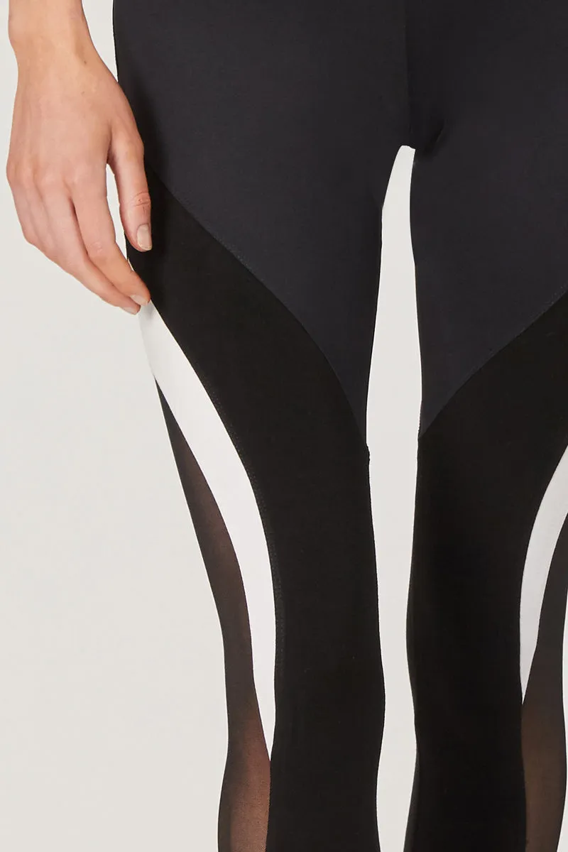 Medium Compression Waisted Leggings With Mesh V Inset Black