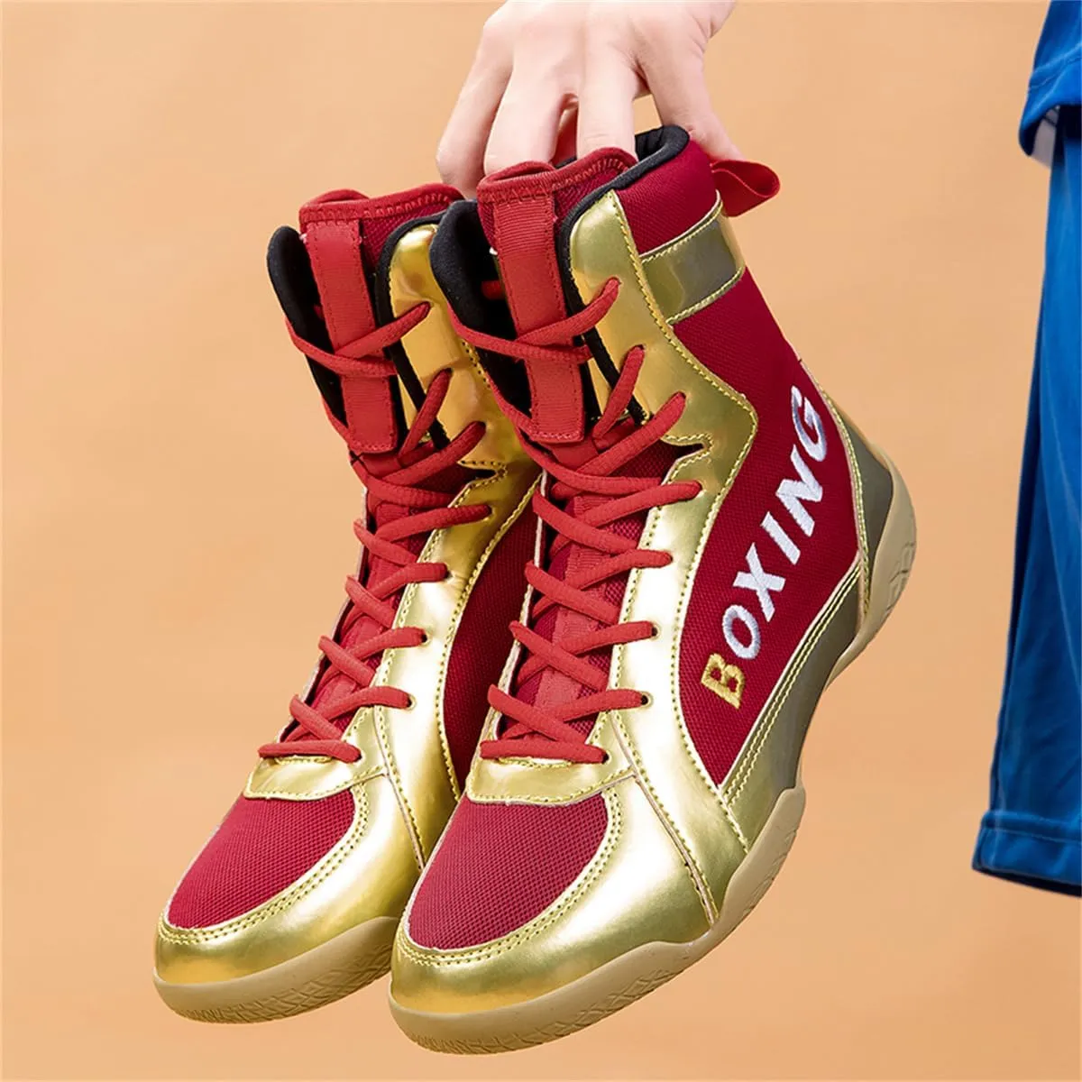Men's Mesh Wrestling Trainers Lightweight Fighting Athletic Fitness Sneakers Casual Breathable Boxing Boots