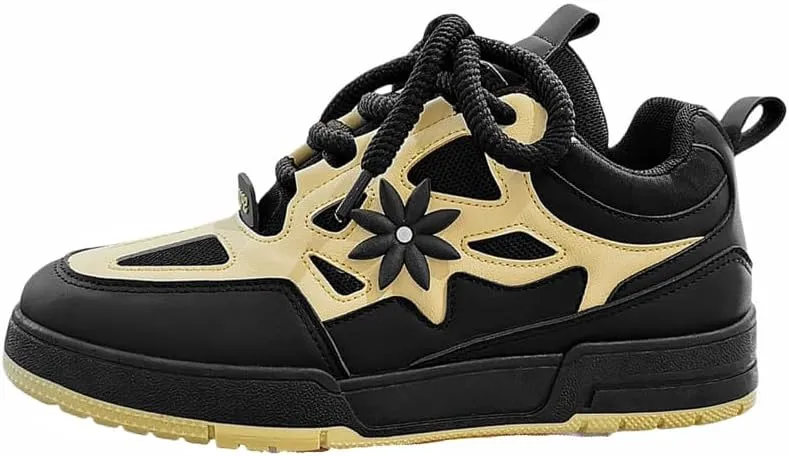 Men's Trendy Flower Pattern Lace Up Skateboard Shoes, Non Slip Comfy Platform Shoes, All Seasons