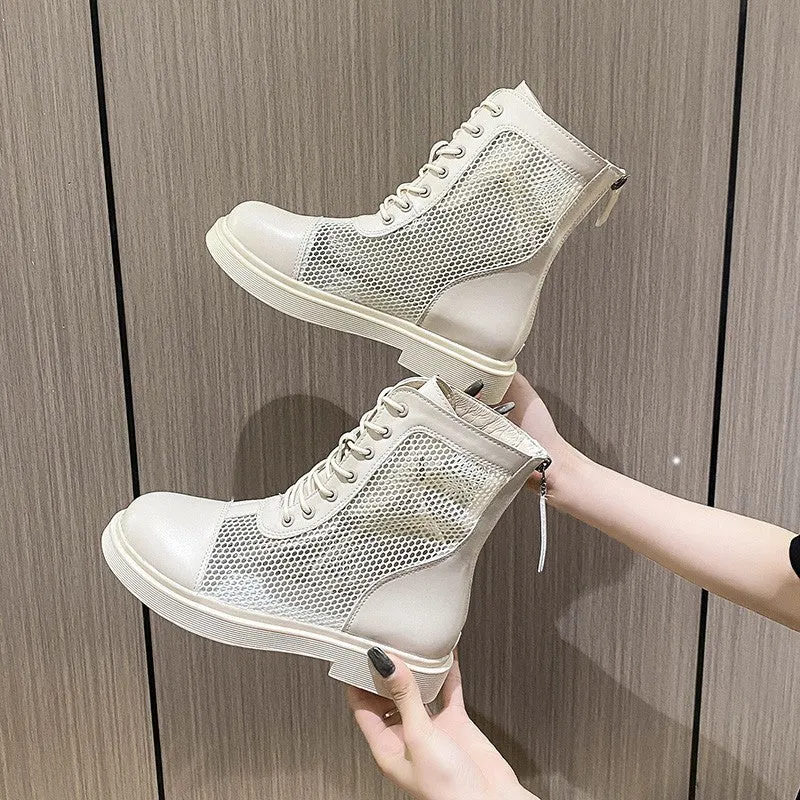 Mesh Martin Boots for Women Summer Hollow out Breathable Ankle Boots  New British Style All-Matching Platform Mesh Surface Sandal Boots