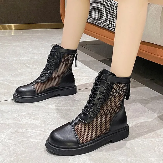 Mesh Martin Boots for Women Summer Hollow out Breathable Ankle Boots  New British Style All-Matching Platform Mesh Surface Sandal Boots