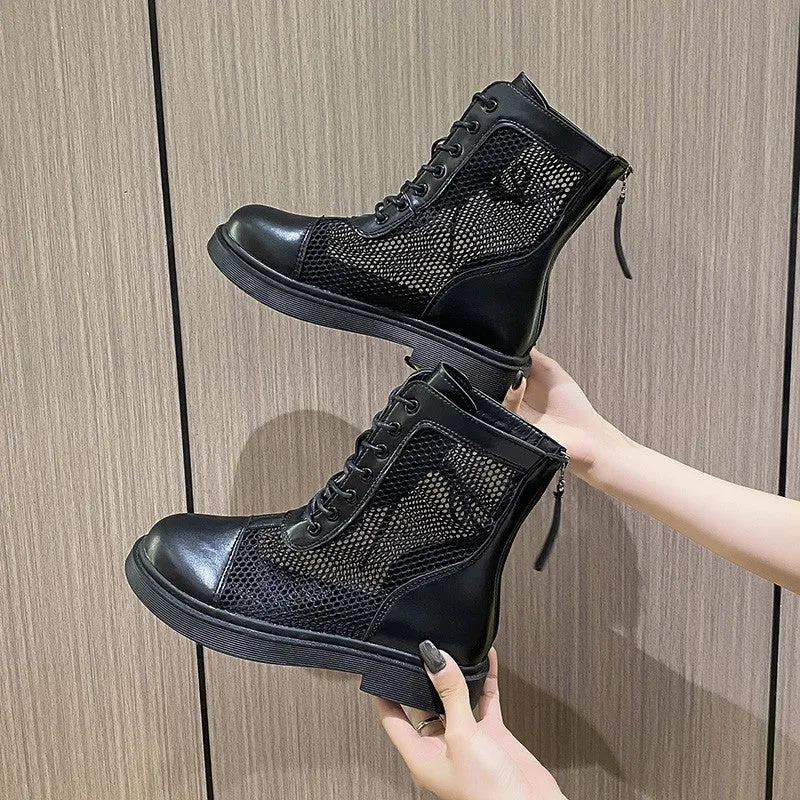 Mesh Martin Boots for Women Summer Hollow out Breathable Ankle Boots  New British Style All-Matching Platform Mesh Surface Sandal Boots