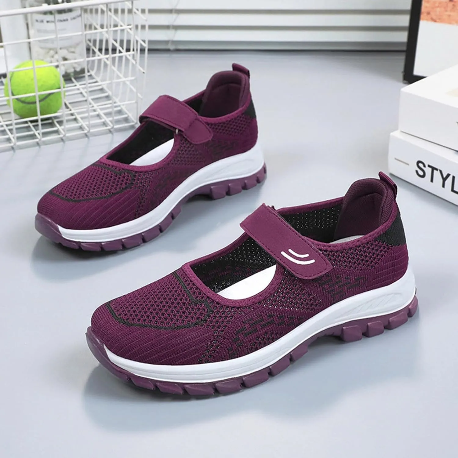 Running Shoes for Women Casual Shoes Elastic Fly Woven Mesh Shoes Hook and Loop Strap Running Shoes for Women
