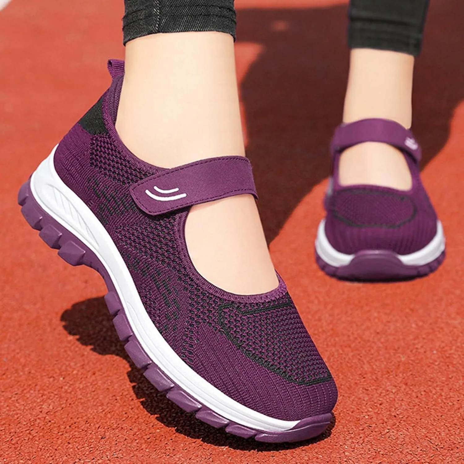 Running Shoes for Women Casual Shoes Elastic Fly Woven Mesh Shoes Hook and Loop Strap Running Shoes for Women