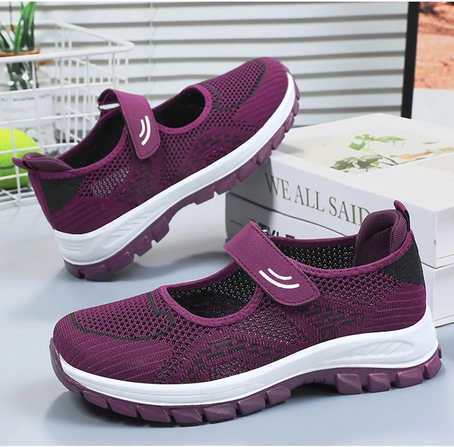 Running Shoes for Women Casual Shoes Elastic Fly Woven Mesh Shoes Hook and Loop Strap Running Shoes for Women