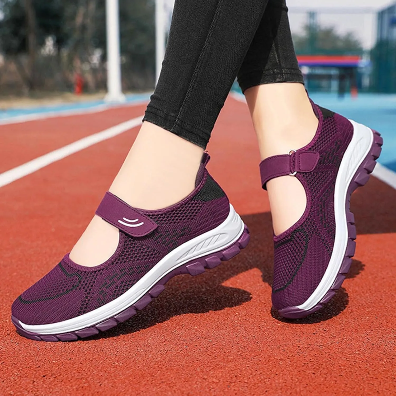 Running Shoes for Women Casual Shoes Elastic Fly Woven Mesh Shoes Hook and Loop Strap Running Shoes for Women