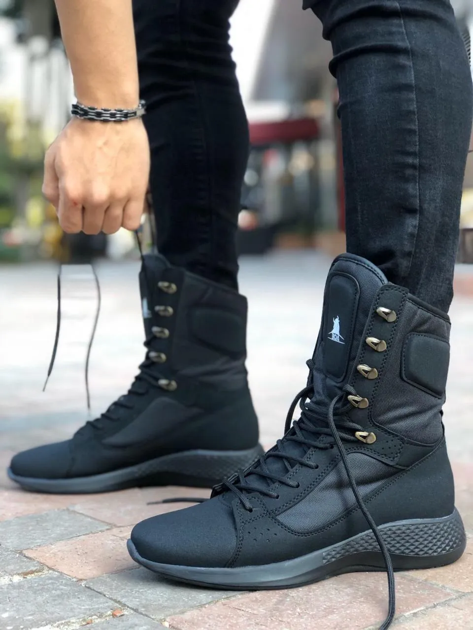 Sneakerjeans Black Combat Military Boots 222