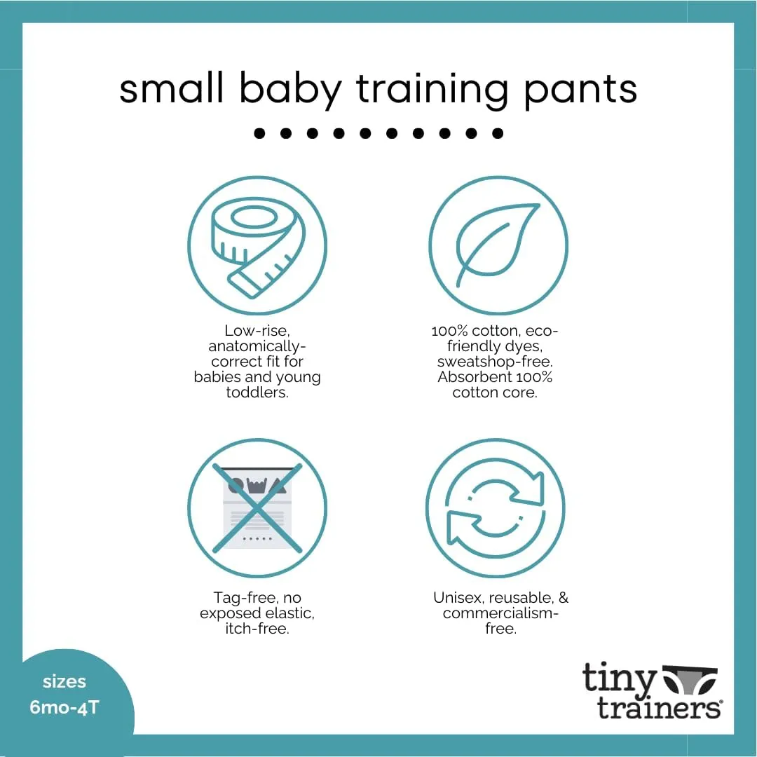 Tiny Trainers ROOMIER Small Unisex Cotton Training Pants for Toddlers, EC or Potty Training – 3-Pack