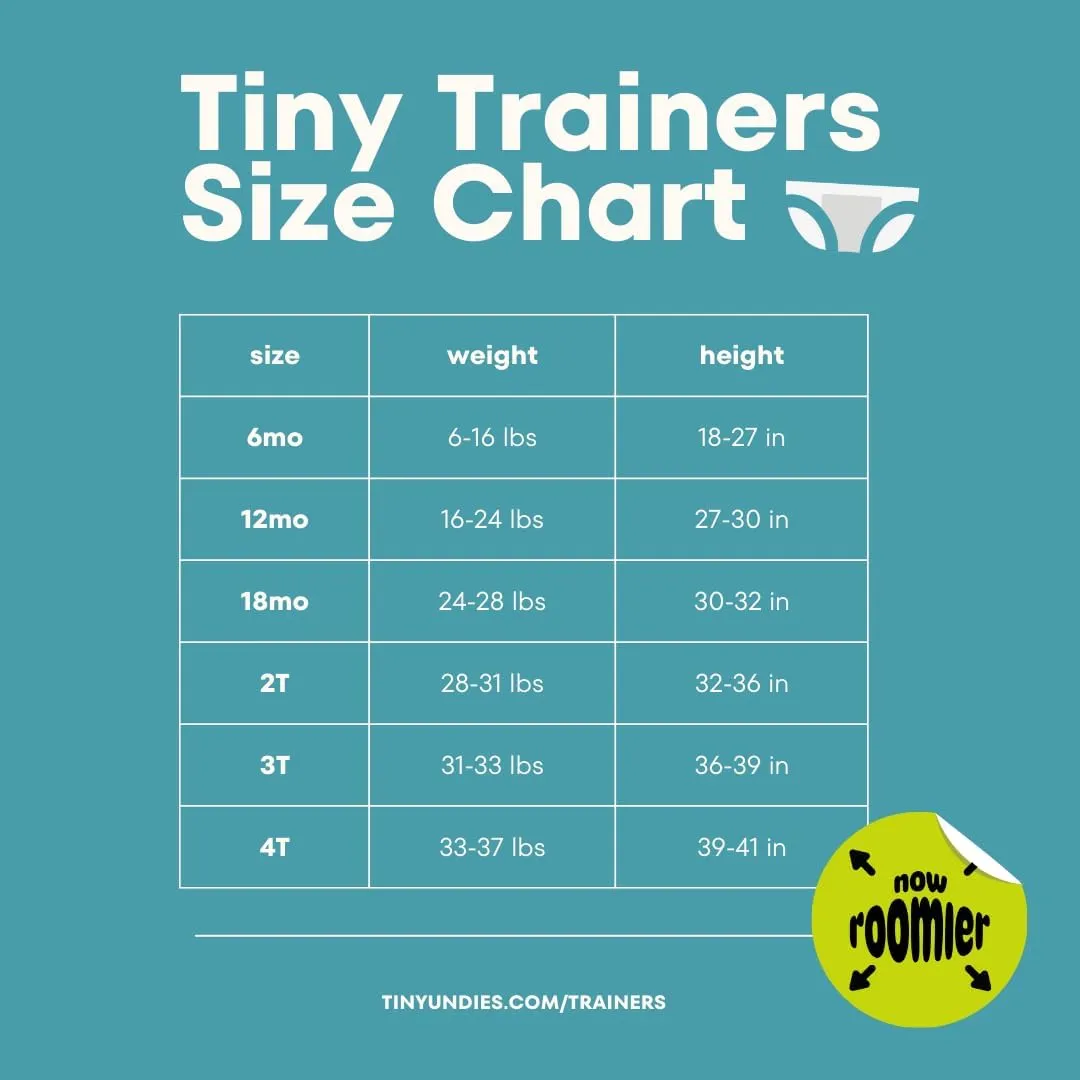 Tiny Trainers ROOMIER Small Unisex Cotton Training Pants for Toddlers, EC or Potty Training – 3-Pack