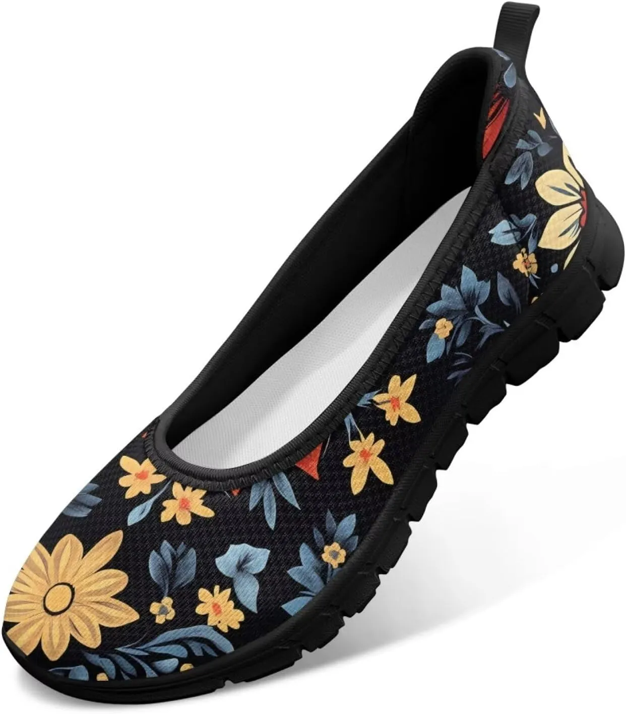 Women's Mesh Flats Shoes Breathable Slip on Shoes Casual Black and White Flats Comfortable Walking Shoes