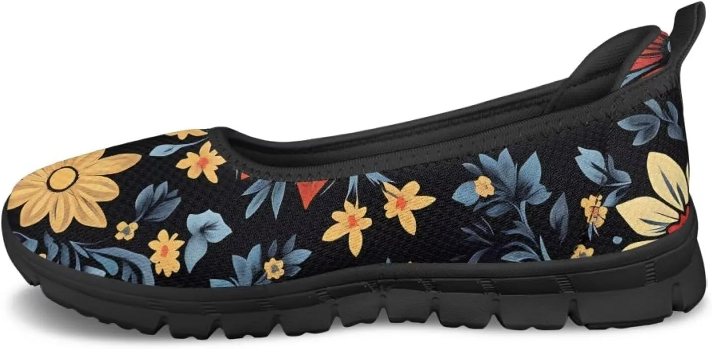Women's Mesh Flats Shoes Breathable Slip on Shoes Casual Black and White Flats Comfortable Walking Shoes