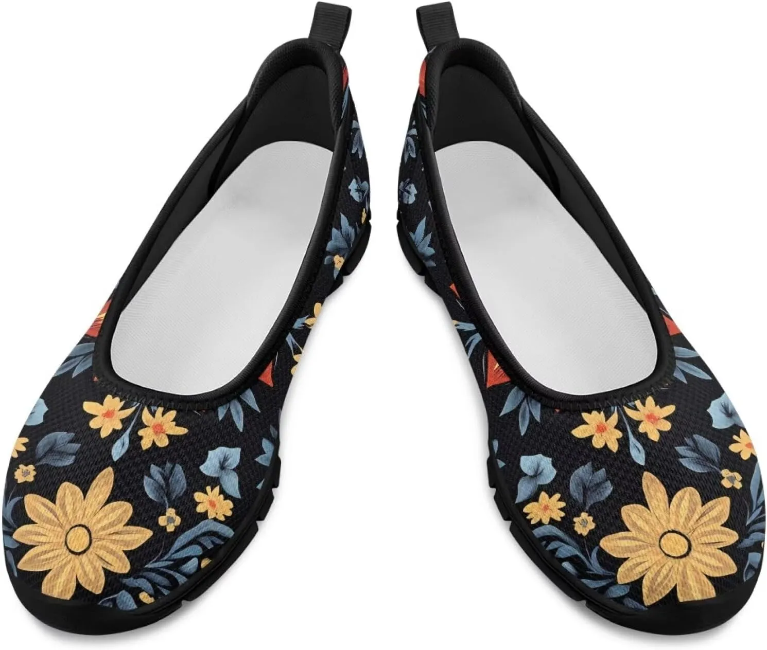 Women's Mesh Flats Shoes Breathable Slip on Shoes Casual Black and White Flats Comfortable Walking Shoes