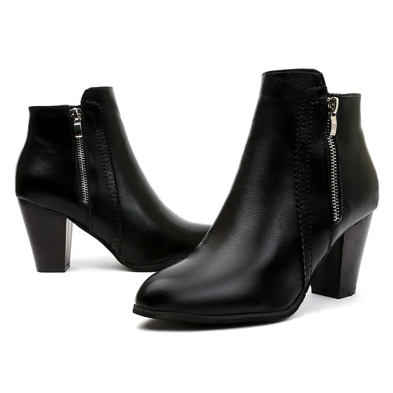 Women's retro brown chunky heels ankle boots