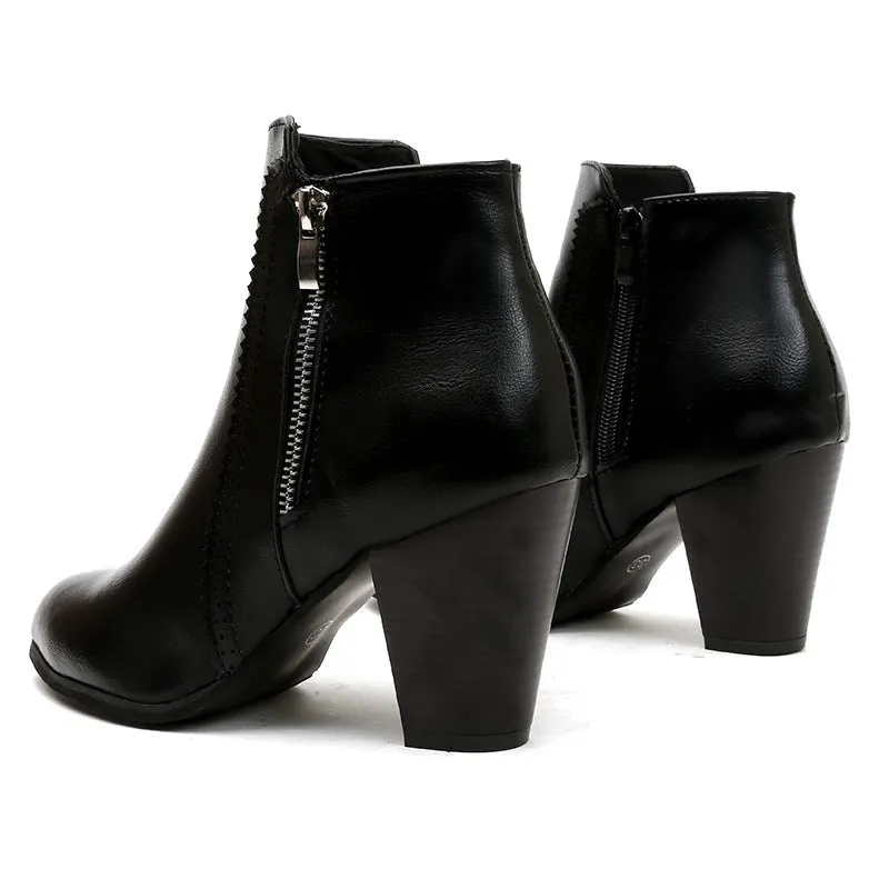 Women's retro brown chunky heels ankle boots