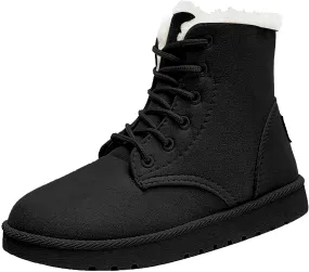 Womens Warm Plush Lined Winter Snow Boots for Women Lace Up Side Zipper Mid-Calf Fashion Booties