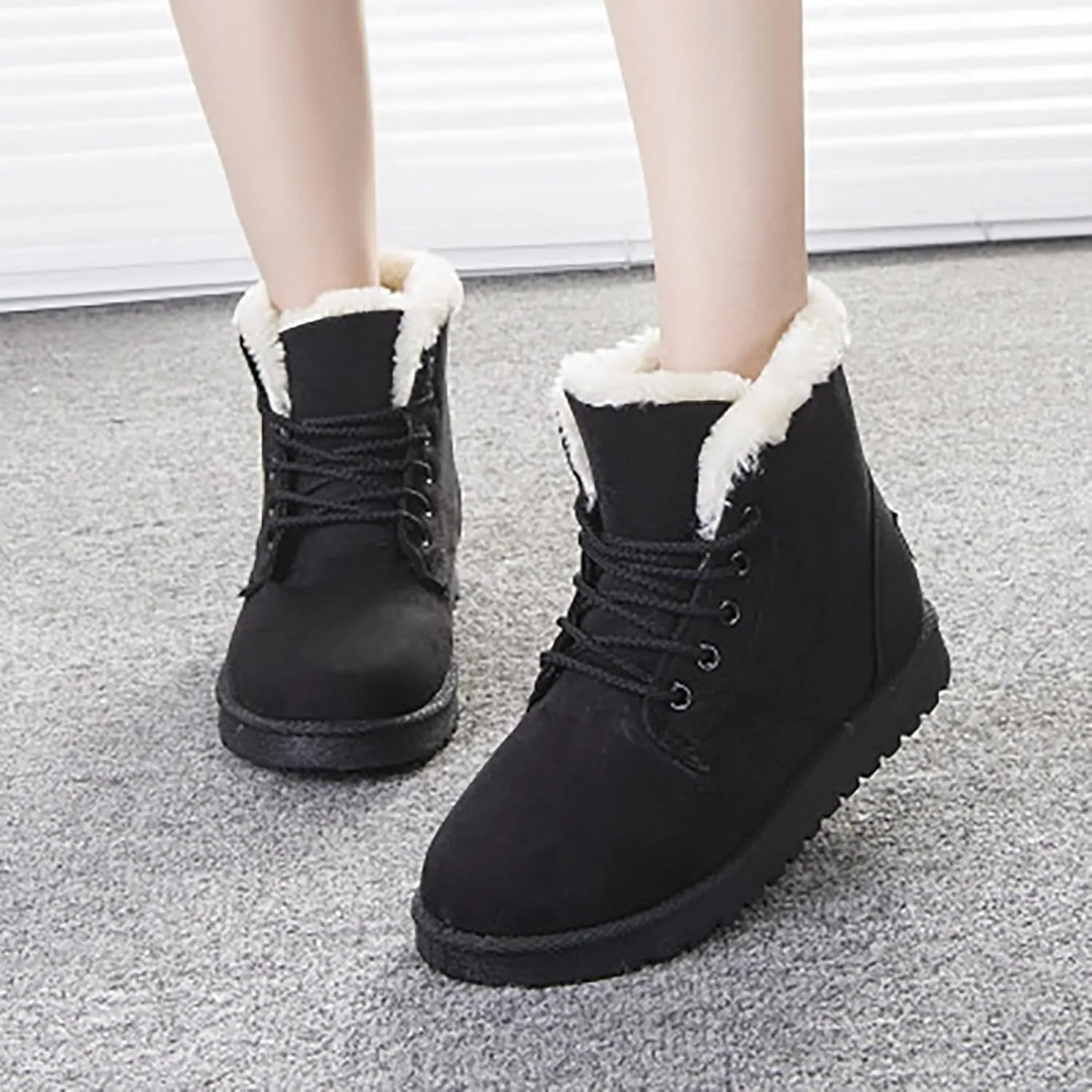 Womens Warm Plush Lined Winter Snow Boots for Women Lace Up Side Zipper Mid-Calf Fashion Booties