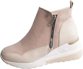 Womens Wide Snow Boots Outdoor Ski Boots Thickening Womens Leather Fu Lined Slip On Ankle Booties