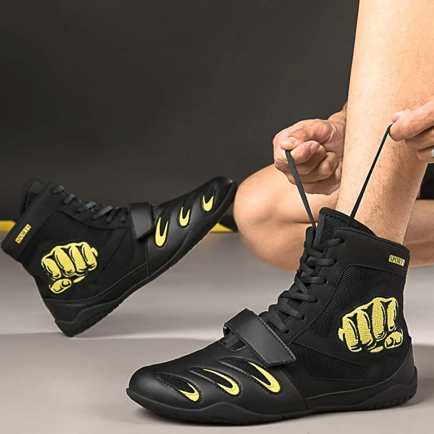 Wrestling Boxing Shoes Pro Fighting Boots and Training Workout Shoes for Men and Women High Top Fitness Sneakers